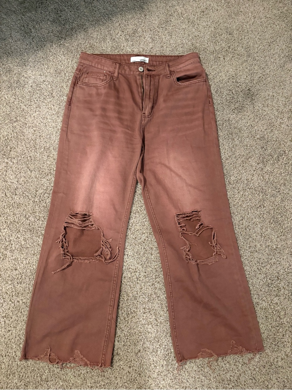 Vervet High-Rise Cropped Distressed Jeans in Rust Brown